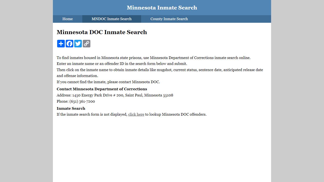 Minnesota DOC Inmate Search